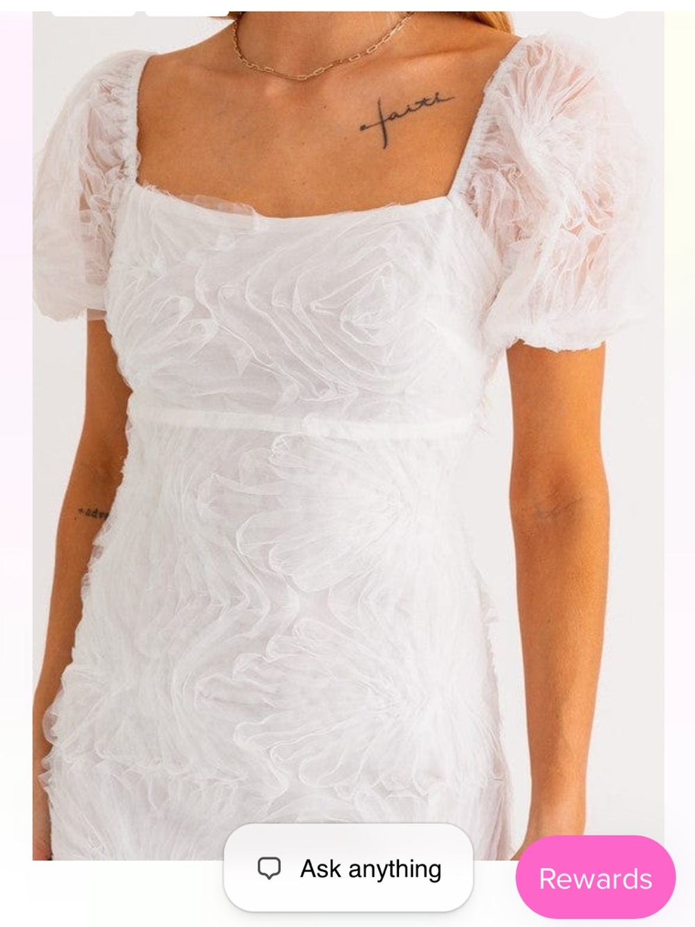 Le Lis White Lace Square-Neck Mini Dress with Puff Sleeves - Picture 3 of 7